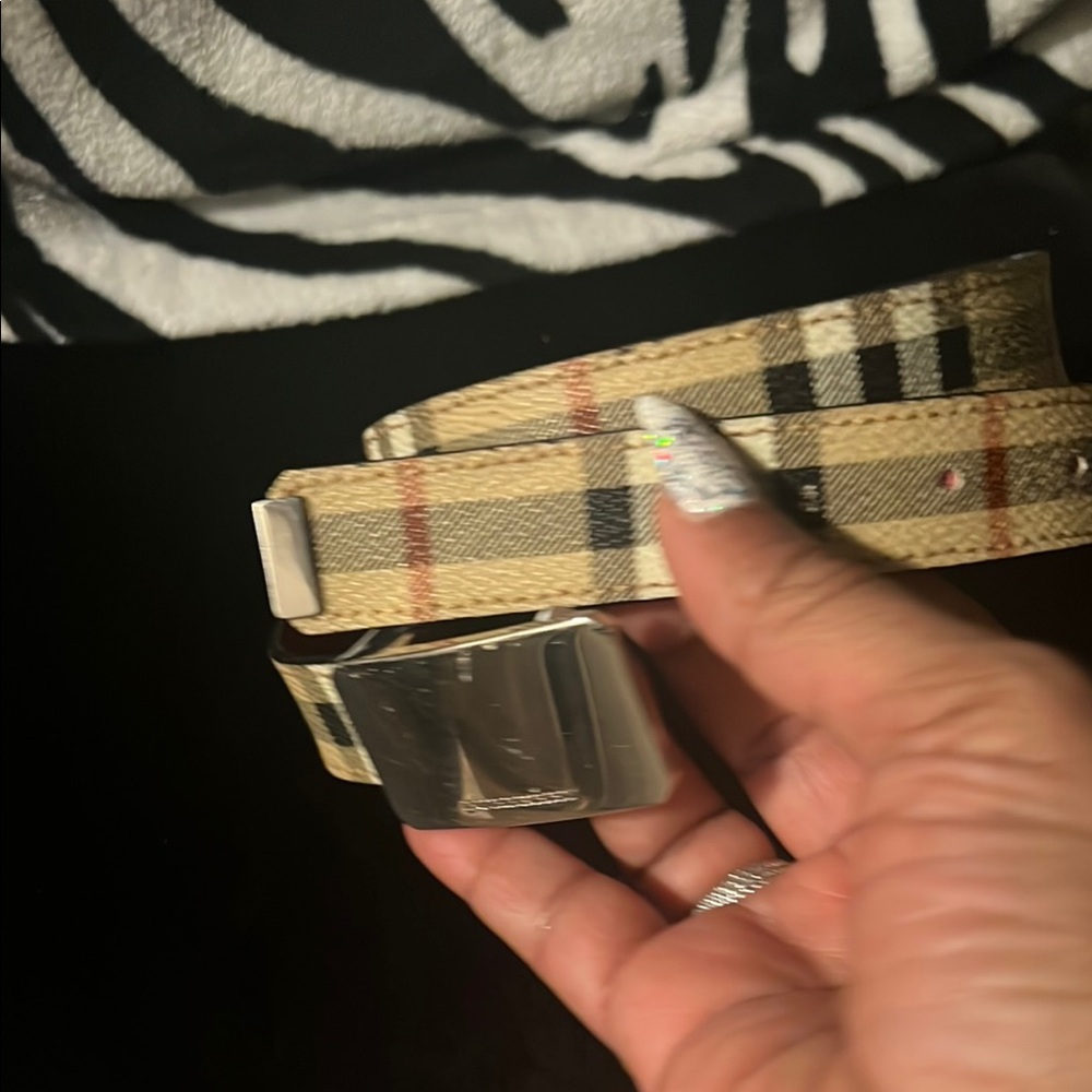 Burberry Red Leather Belt with Gold Buckle